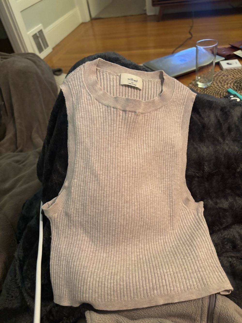 Aritzia Wilfred Ribbed Sleeveless Knit Top - Taupe